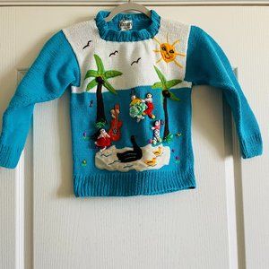 Vanari Vintage Girls 100% Cotton Hand Knit Applique Peru Sweater Size M